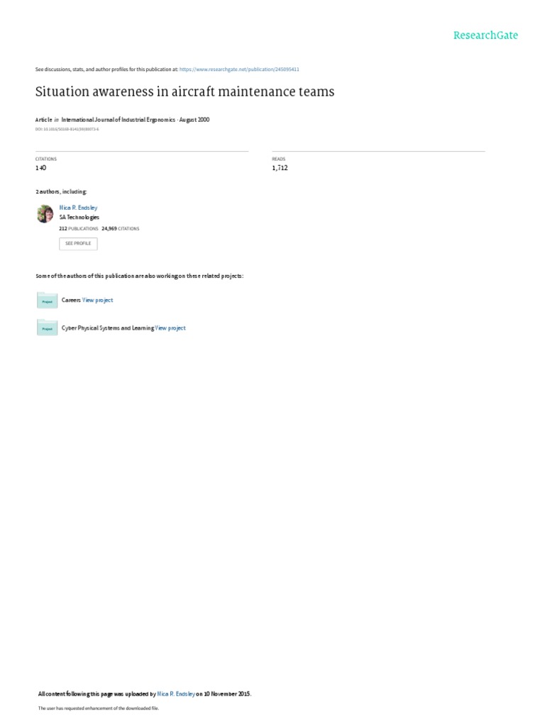 Situation Awareness in Aircraft Maintenance Teams PDF | PDF | Situation