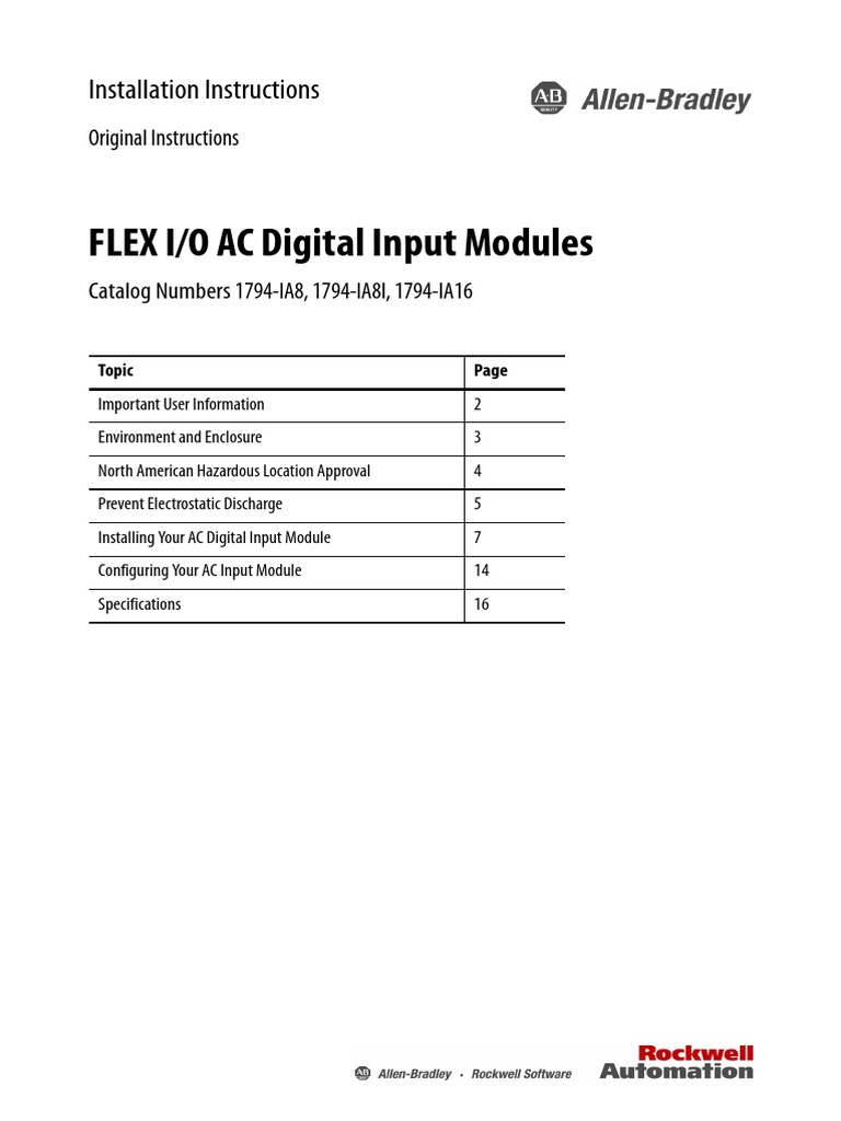 FLEX I/O AC Digital Input Modules Installation Instructions PDF