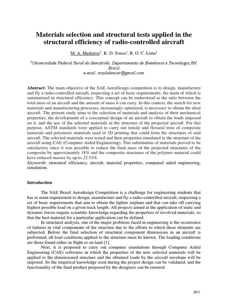 Material Selection for Efficient RC Aircraft | PDF | Structural ...