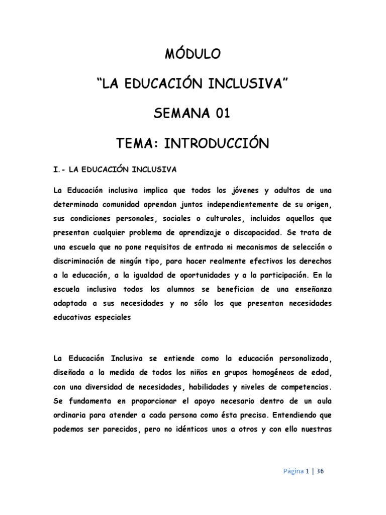 Módulo Educacion Inclusiva | PDF | Inclusión (Educación) | Plan de estudios