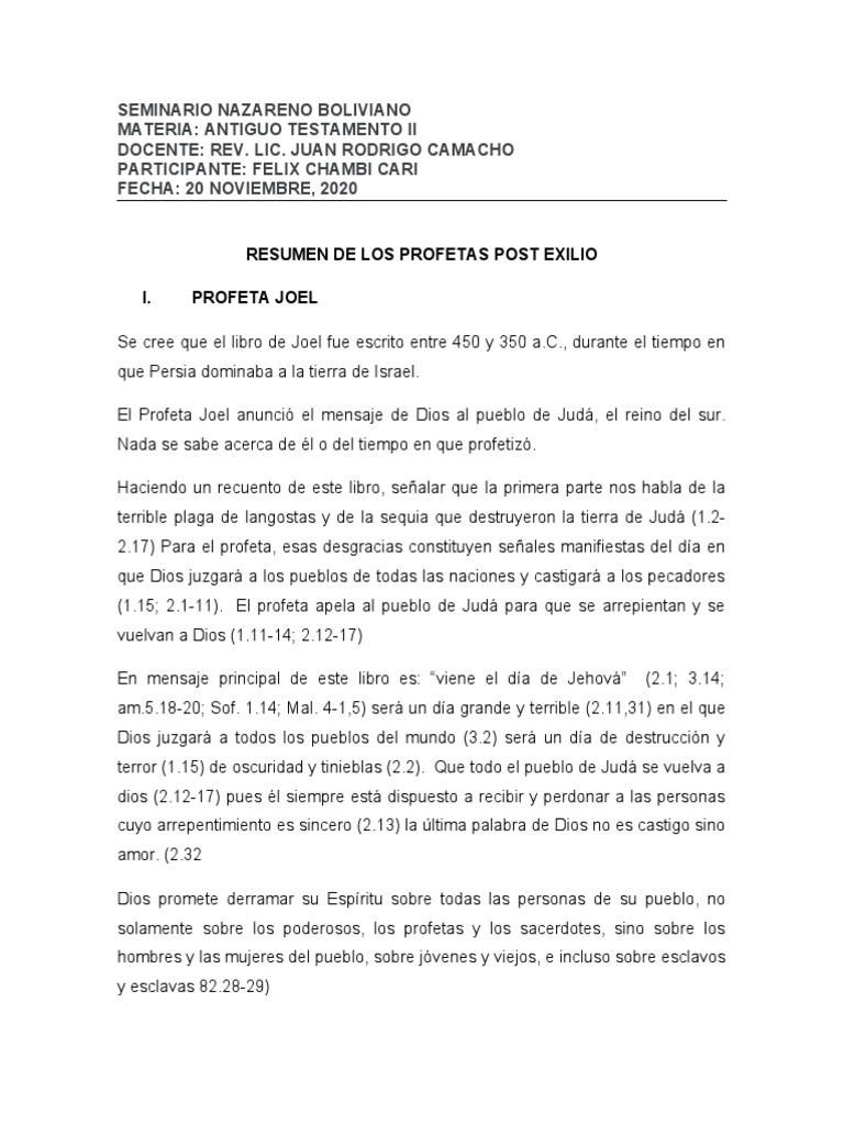 Profetas Post Exilio Pdf Templo En Jerusalén Libro De Malachi