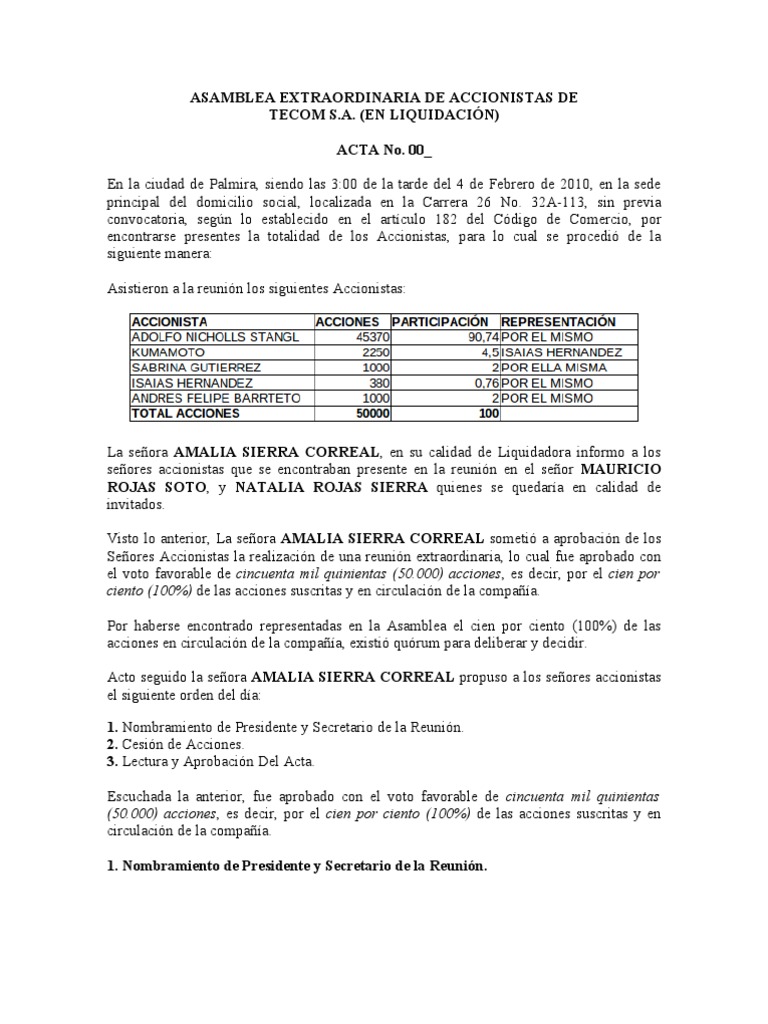 Modelo de acta de una sas