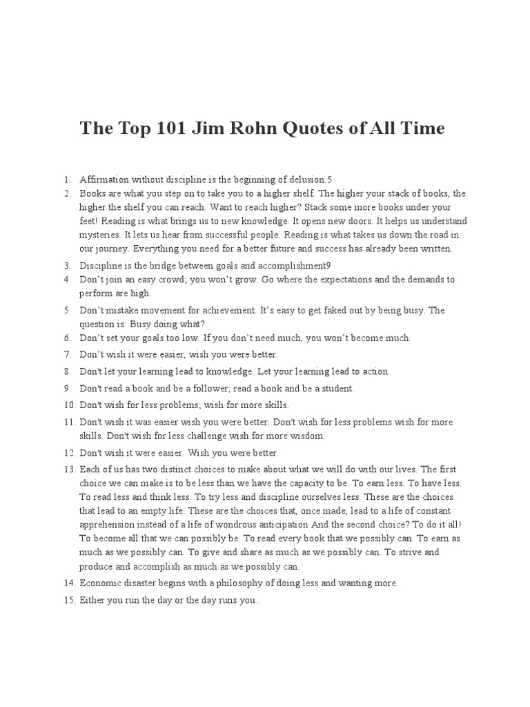 The Top 101 Jim Rohn Quotes on Success, Self-Improvement, Leadership ...