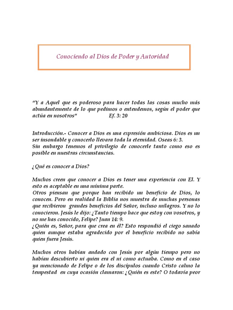 Conociendo el Poder y Autoridad de Dios | PDF | Dios | Jesús