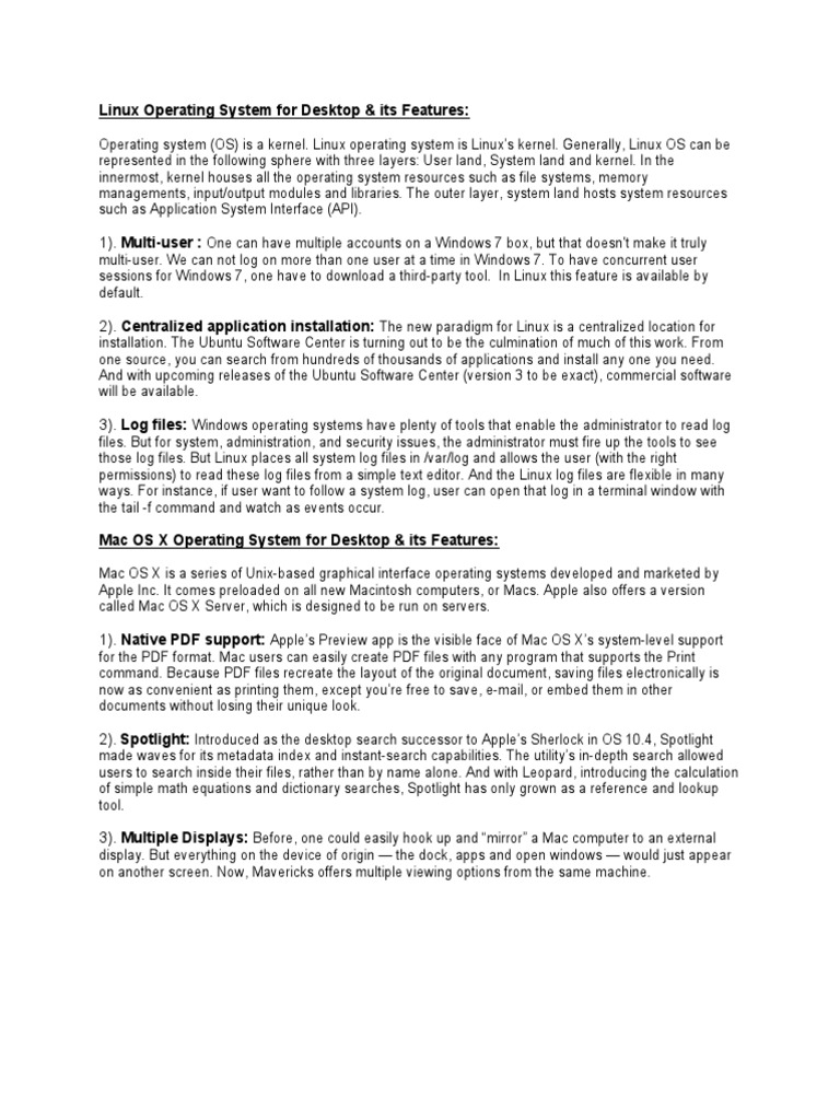 Operating System For Desktop | PDF | Mac Os | Operating System