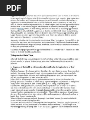 Behavior Support Plan for Aggressive Behaviours