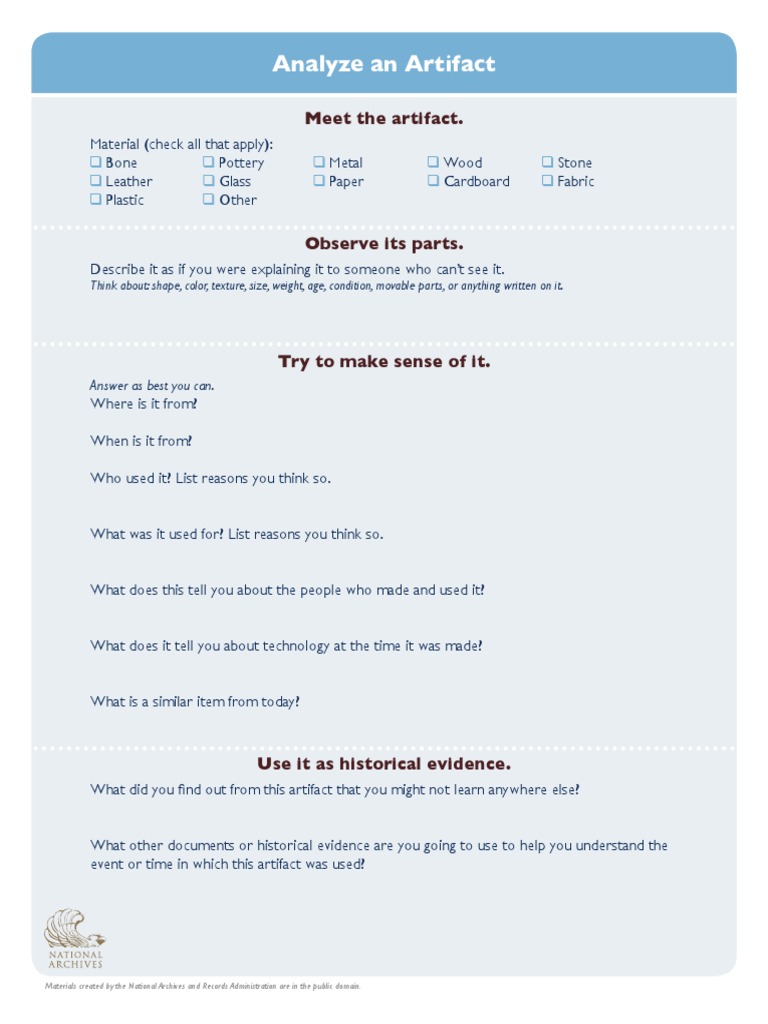 Artifact Analysis Guide and Worksheet | PDF