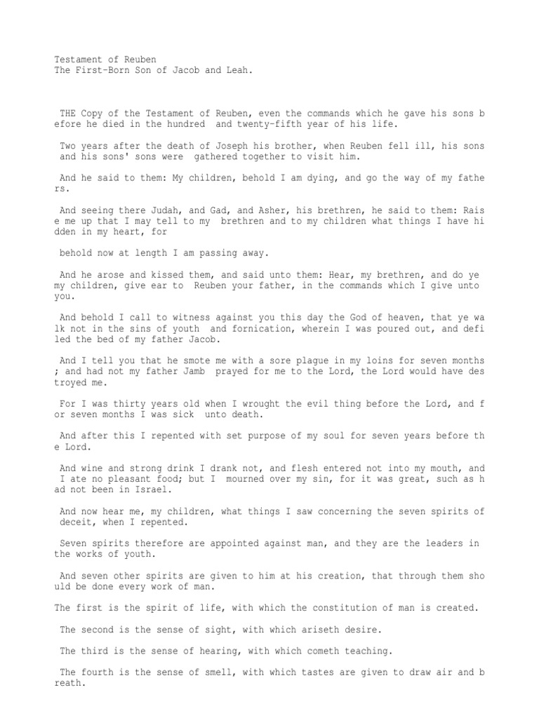 Testament of Reuben PDF Jacob Sin