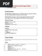 Sub Queries and Groups of Data: Lab Manual 04