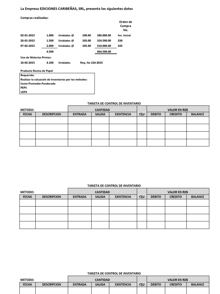 Ejemplo 1 Valuacion de Inventarios Control de Materias Primas PDF PDF