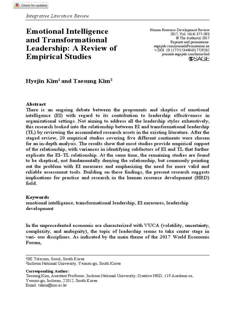 Emotional Intelligence and Transformational Leadership | PDF ...