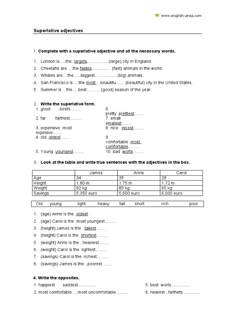 Actividad Superlativos Ingles | PDF | Applied Linguistics | Analogy