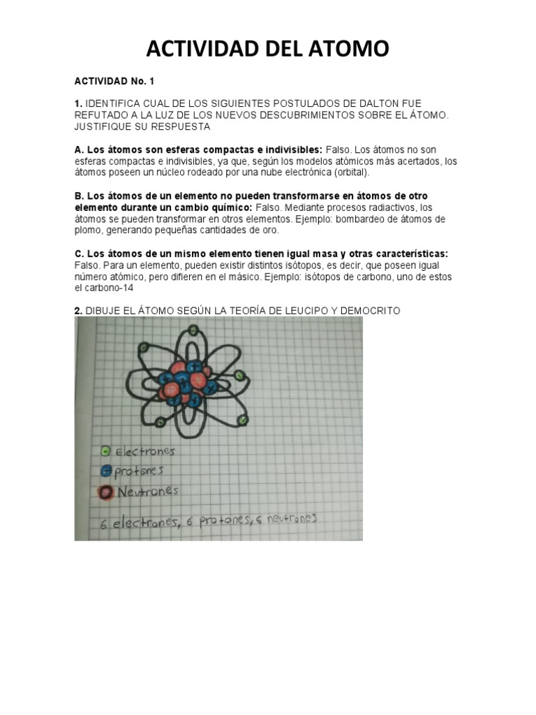 ACTIVIDAD Atomo | PDF | Ciencia y matemáticas | Tecnología