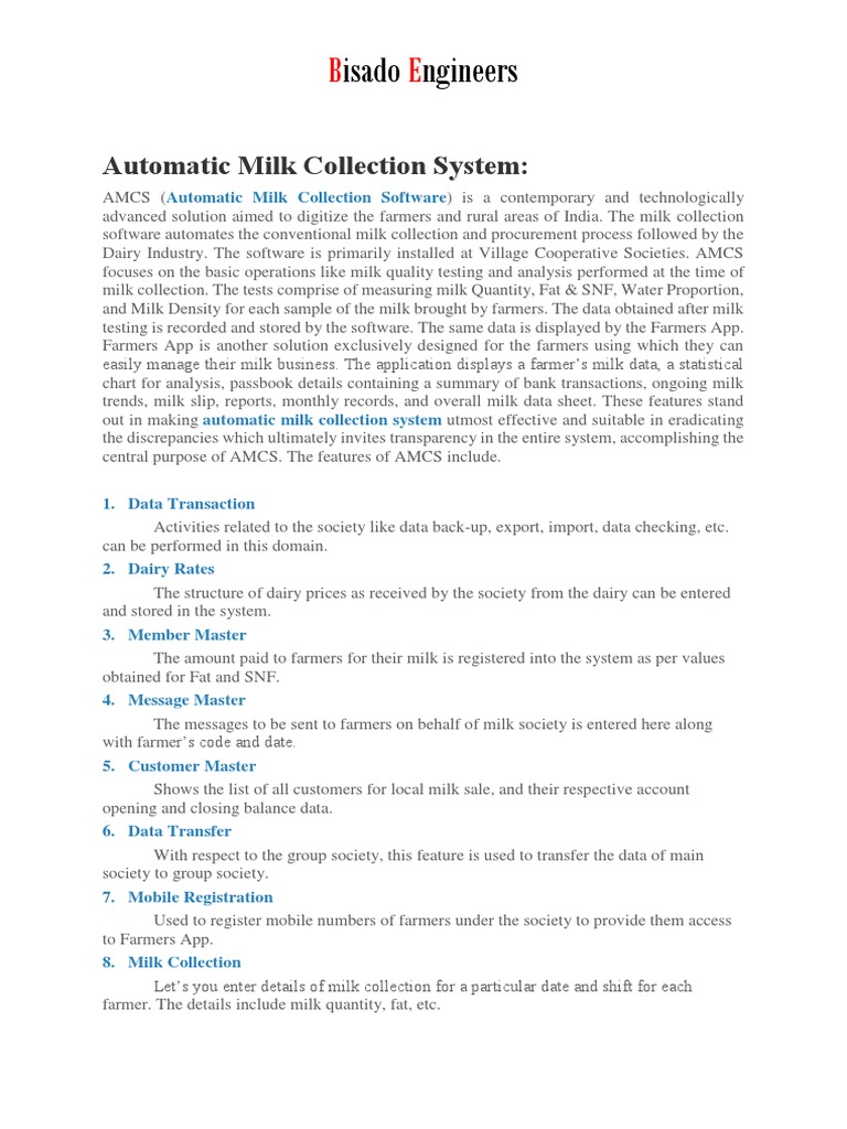 Automatic Milk Collection System Overview | PDF | Dairy | Milk