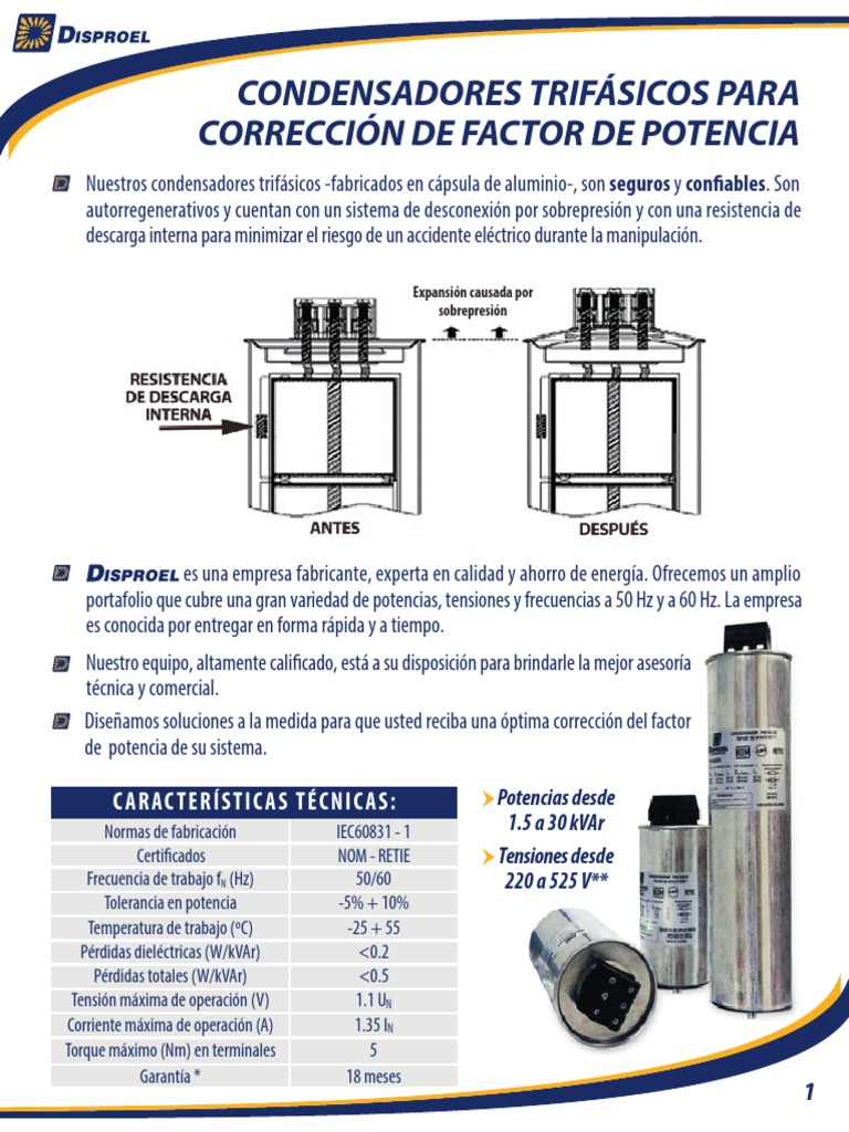 Condensadores Trifásicos Disproel | PDF | Condensador | Energia electrica