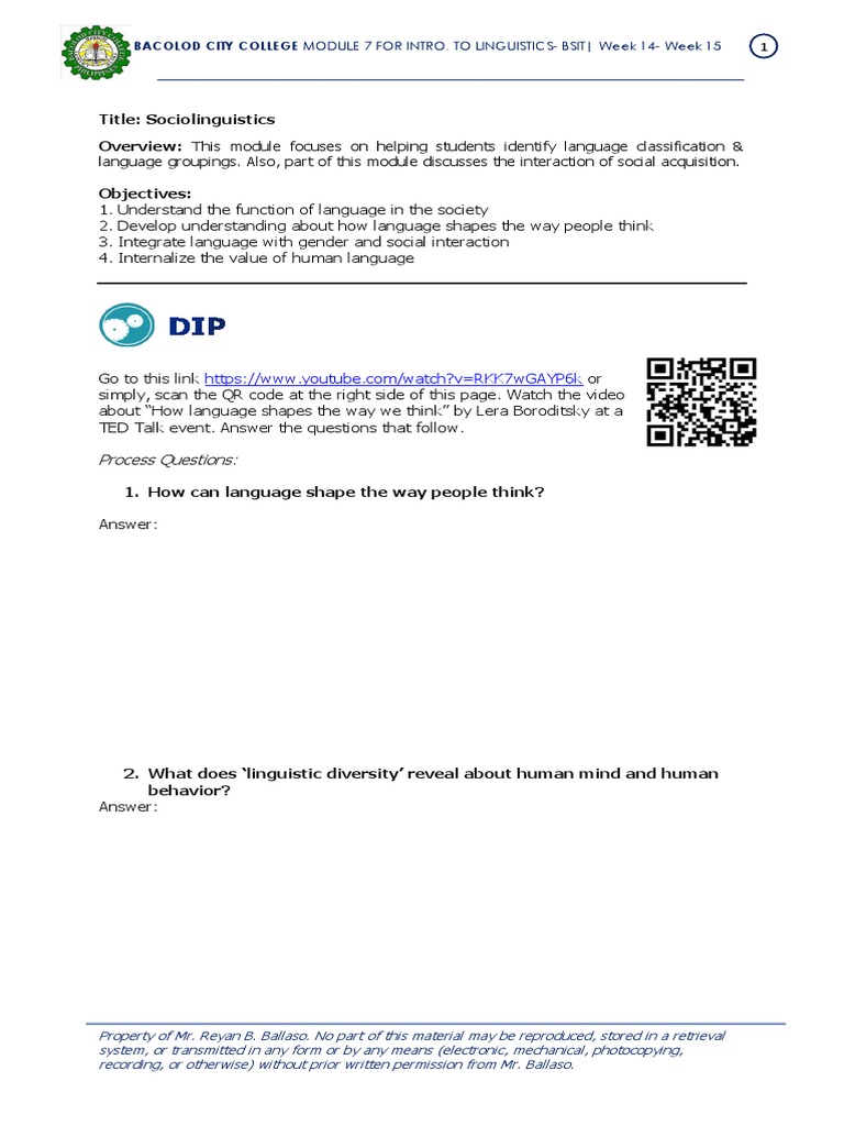 Linguistics Module for BSIT Students | PDF | Dialectology | Linguistics