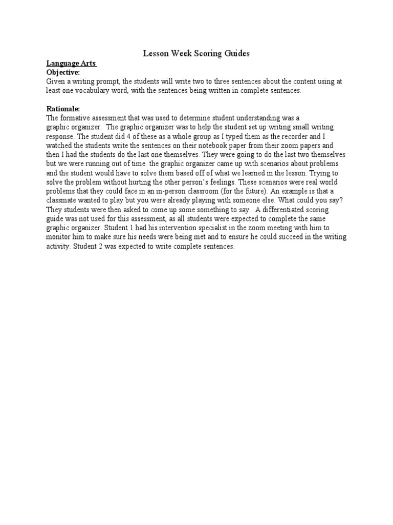 Lesson Week Scoring Guides | PDF | Education Theory | Learning