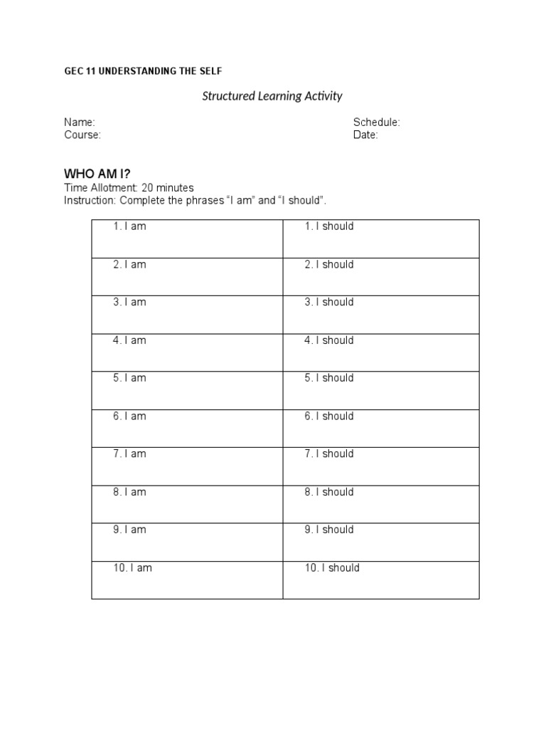 Structured Learning Activity | PDF
