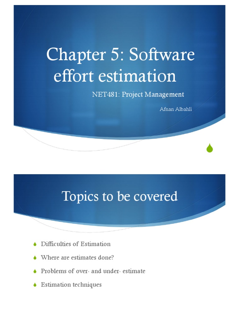 Chapter 5: Software Effort Estimation: NET481: Project Management | PDF