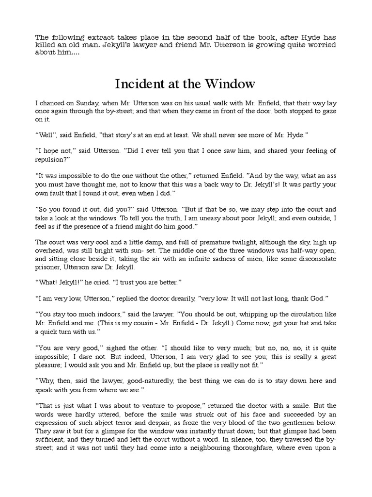 Jekyll's Despair: Incident at the Window | PDF | Dr. Jekyll And Mr ...