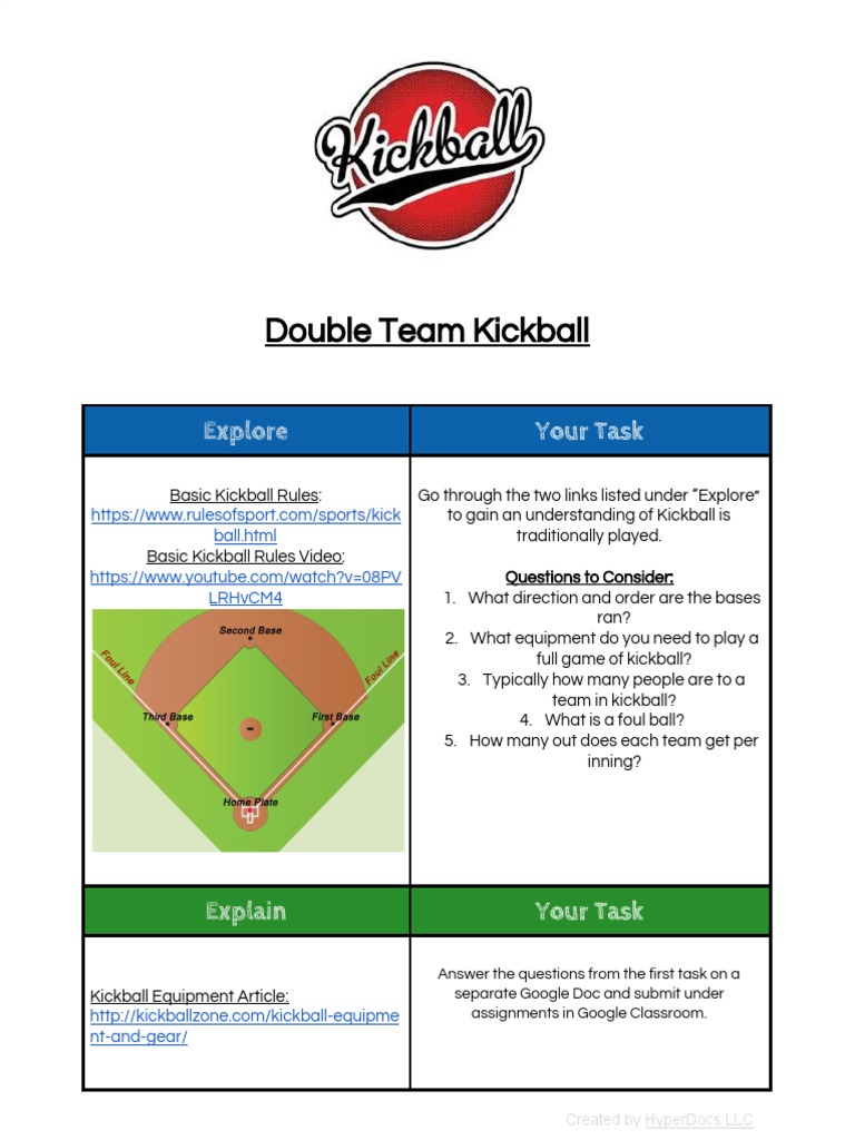 Ce Hyperdoc Modified Kickball PDF Leisure Summer Sports