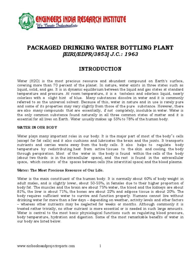 Project Report On Packaged Drinking Water Bottling Plant PDF Human