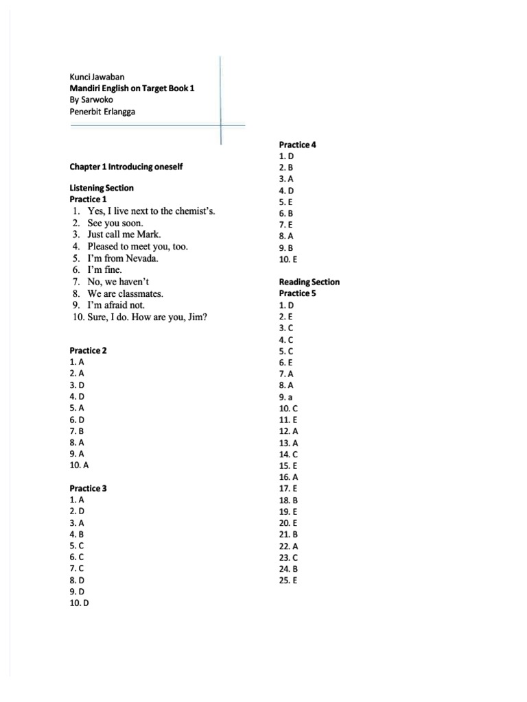 PDF Kunci Jawaban Mandiri English On Target Book 1 Compress PDF