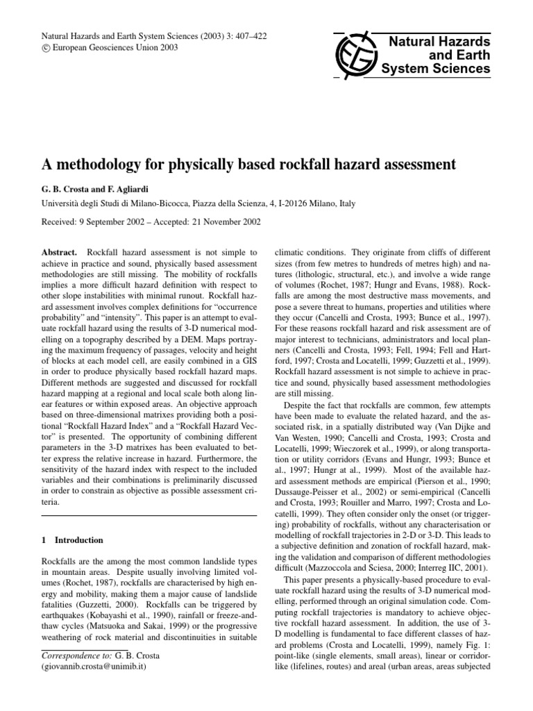 A Methodology For Physically Based Rockfall Hazard Assessment | PDF ...
