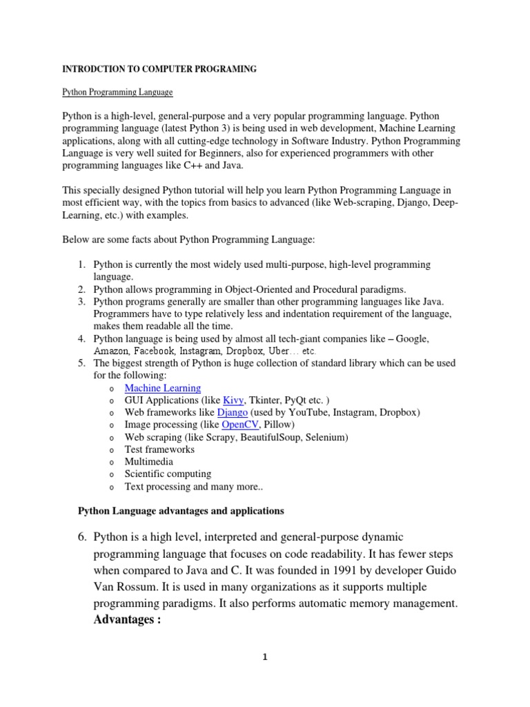 Python Language Advantages and Applications PDF | PDF | Python ...