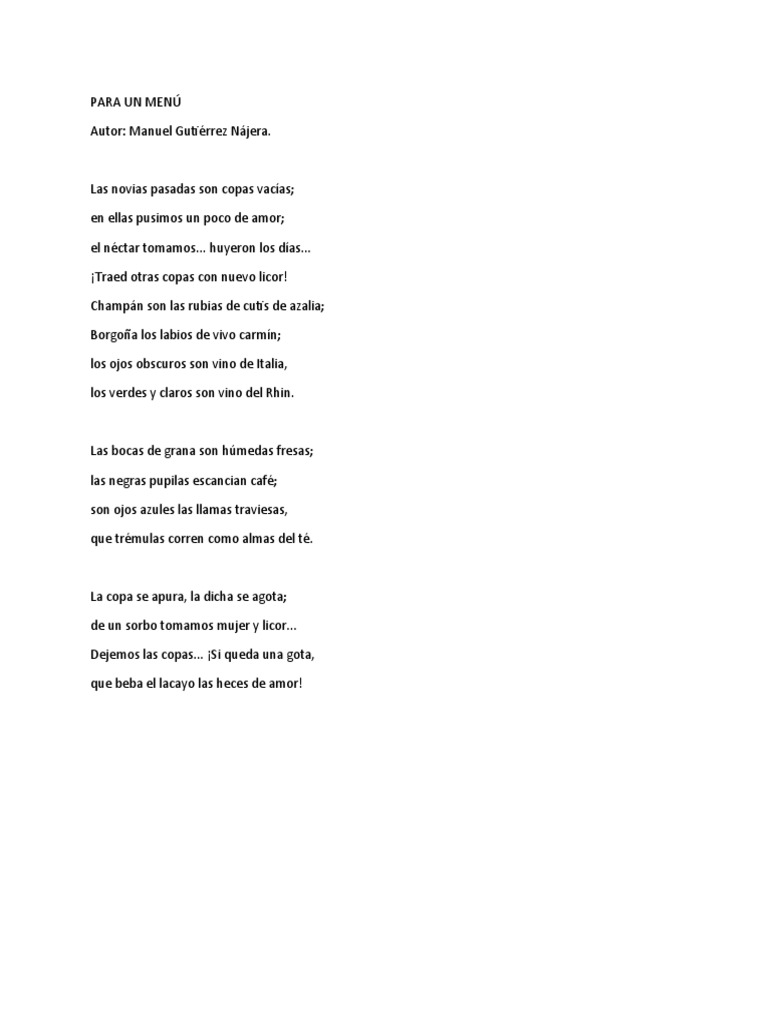 PARA UN MENÚ Poema | PDF