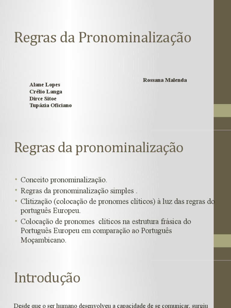 Regras de Pronominalização em Português | PDF | Pronome | Português ...