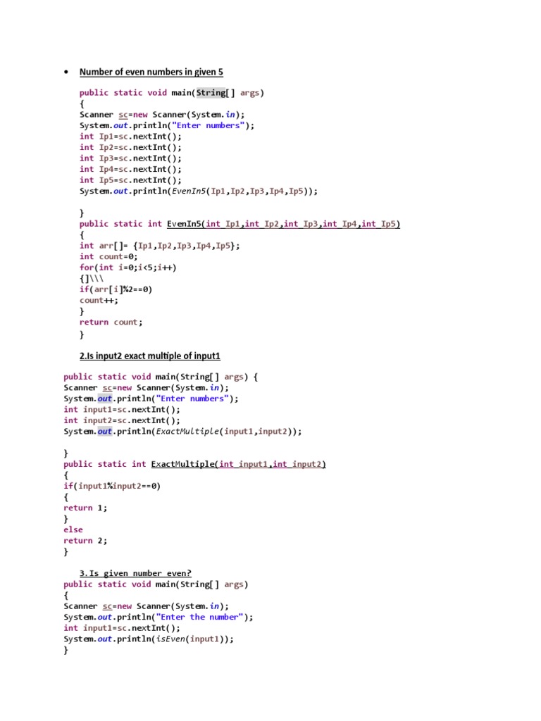 Java programs to perform basic mathematical operations and checks on