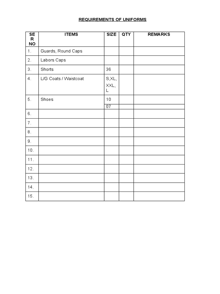 Requirements of Uniforms | PDF | Science & Mathematics