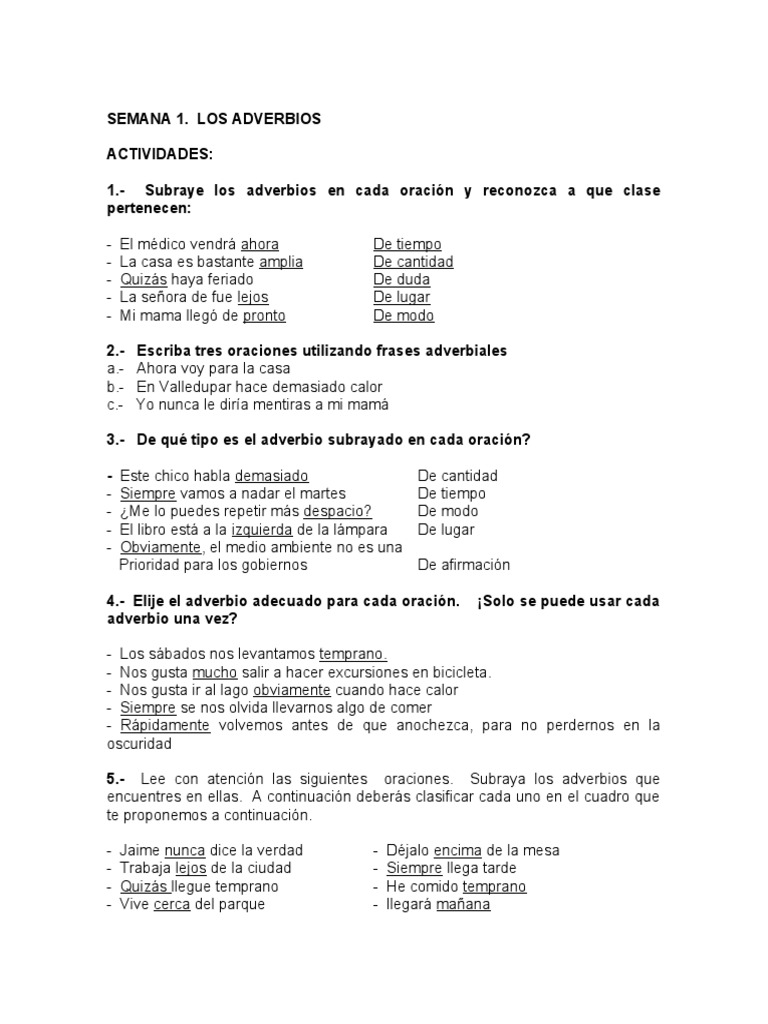 Actividades de Adverbios y Conjunciones | PDF | Adverbio | Mecánica del ...