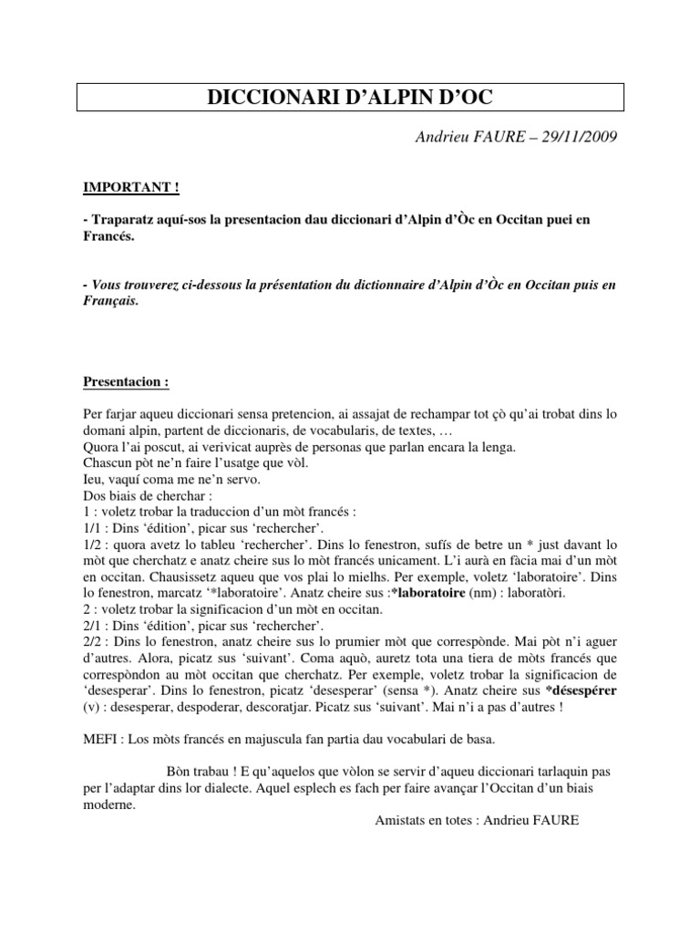Occitan Drapeau Page De Garde Cahier Coloriage Dictionnaire D'alpin D'oc | PDF