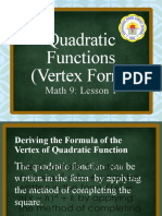 Quadratic Functions (Vertex Form) : Math 9: Lesson 1