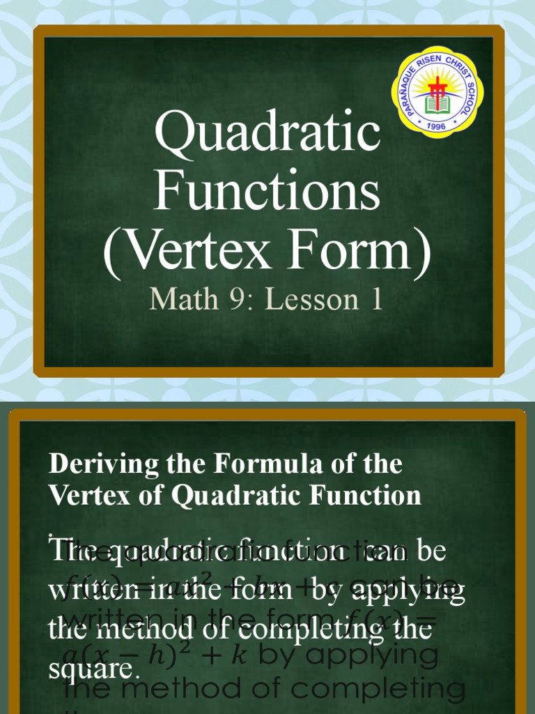 Vertex Form of Quadratic Functions | PDF | Teaching Methods & Materials ...