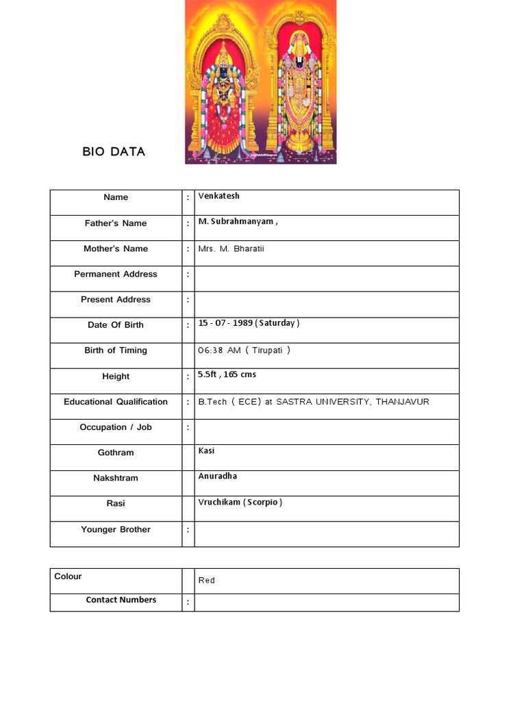 Venkatesh's Detailed Bio Data | PDF