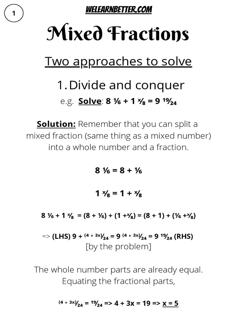 Solving Mixed Fraction Equations | PDF | Teaching Methods & Materials