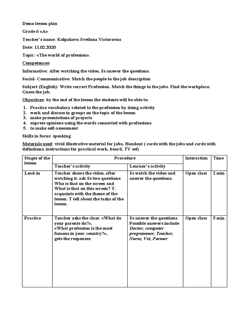 Demo Lesson Plan | PDF | Lesson Plan | Pedagogy
