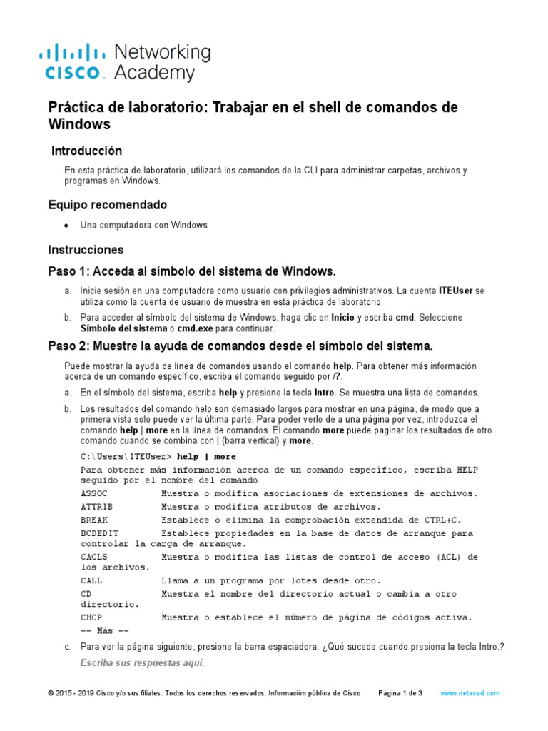 11.4.1.5 Lab - Work in The Windows Command Shell | PDF | Interfaz de ...