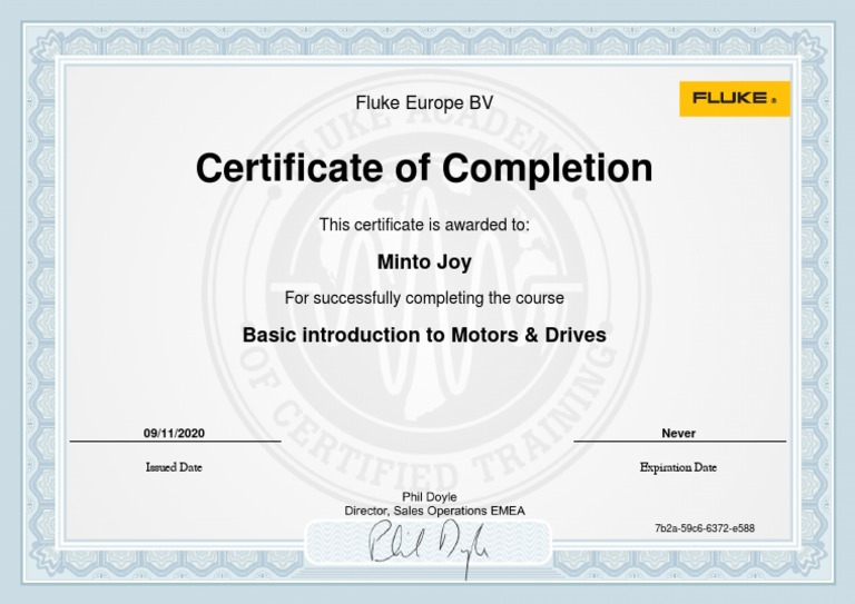 Completion Certificate for Motors Course | PDF