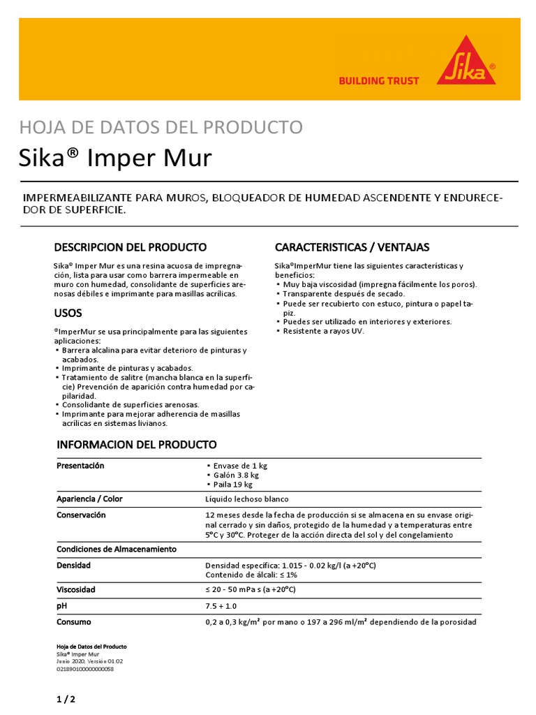 Sika® Imper Mur: Impermeabilizante Eficaz | PDF | Pintar | Química