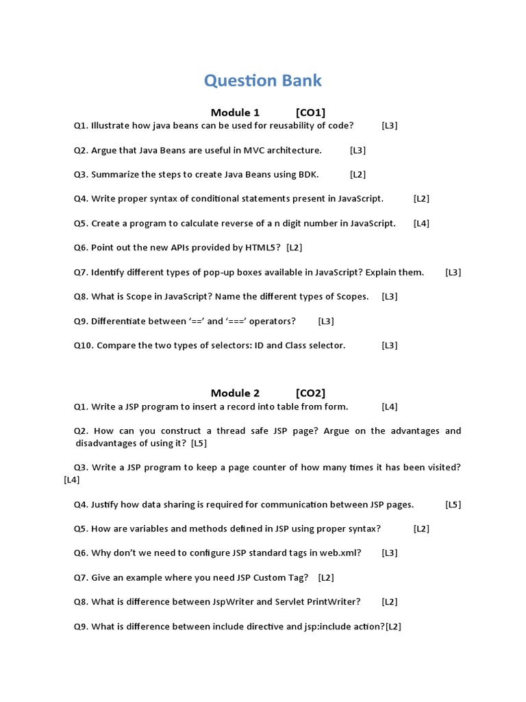 Question Bank | PDF | Java Server Pages | Java Servlet