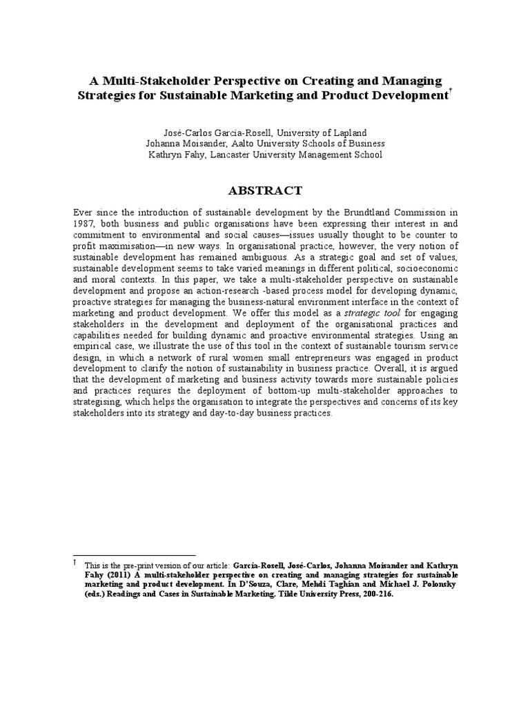 A Multi Stakeholder Perspective On Creat Pdf Pdf Sustainability