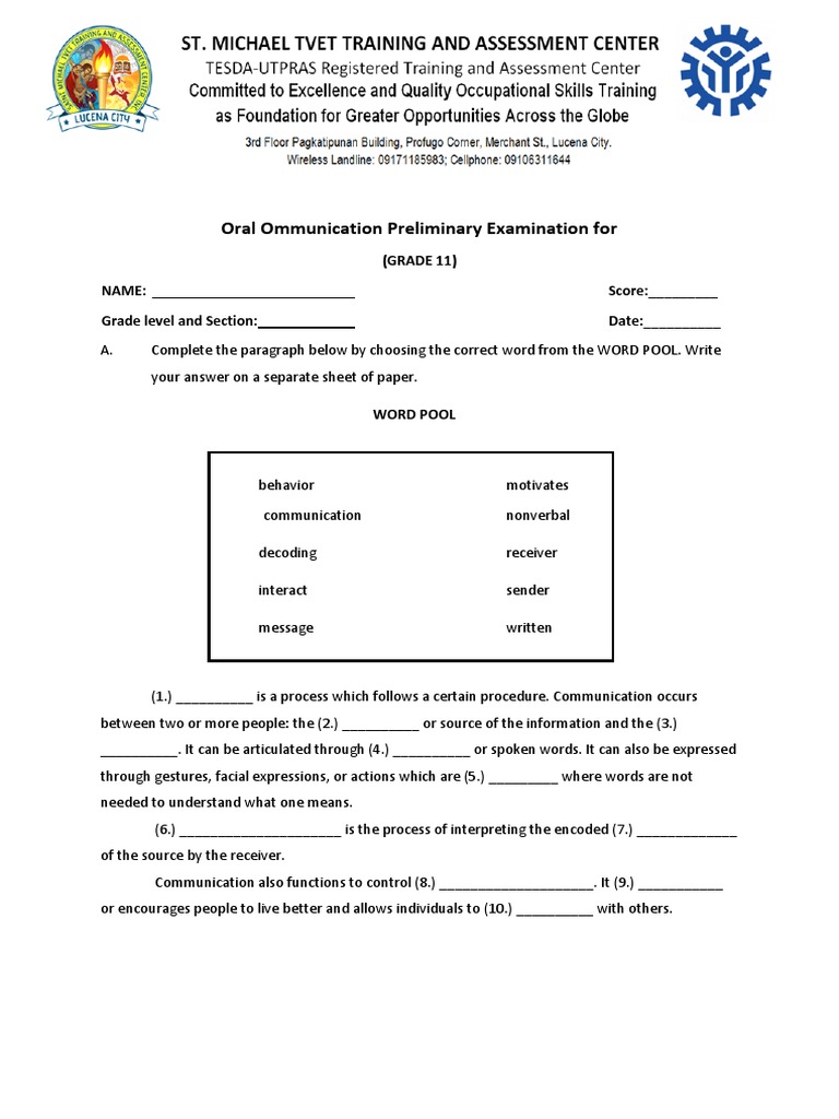 Grade 11 Oral Communication Exam Guide | PDF | Communication ...
