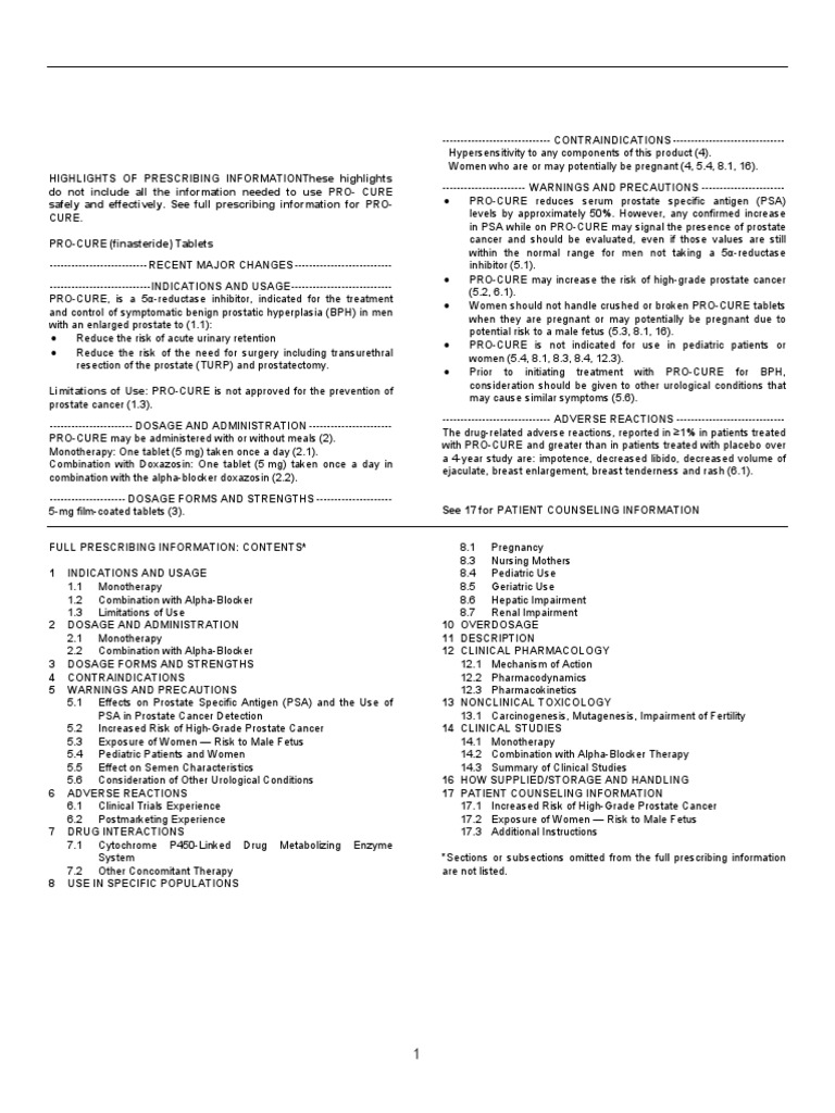 Finasteride 5mg PDF | PDF | Prostate Specific Antigen | Prostate Cancer