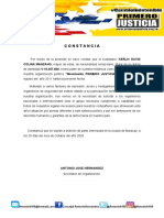 Constancia militancia partido político Primero Justicia 2011-2020