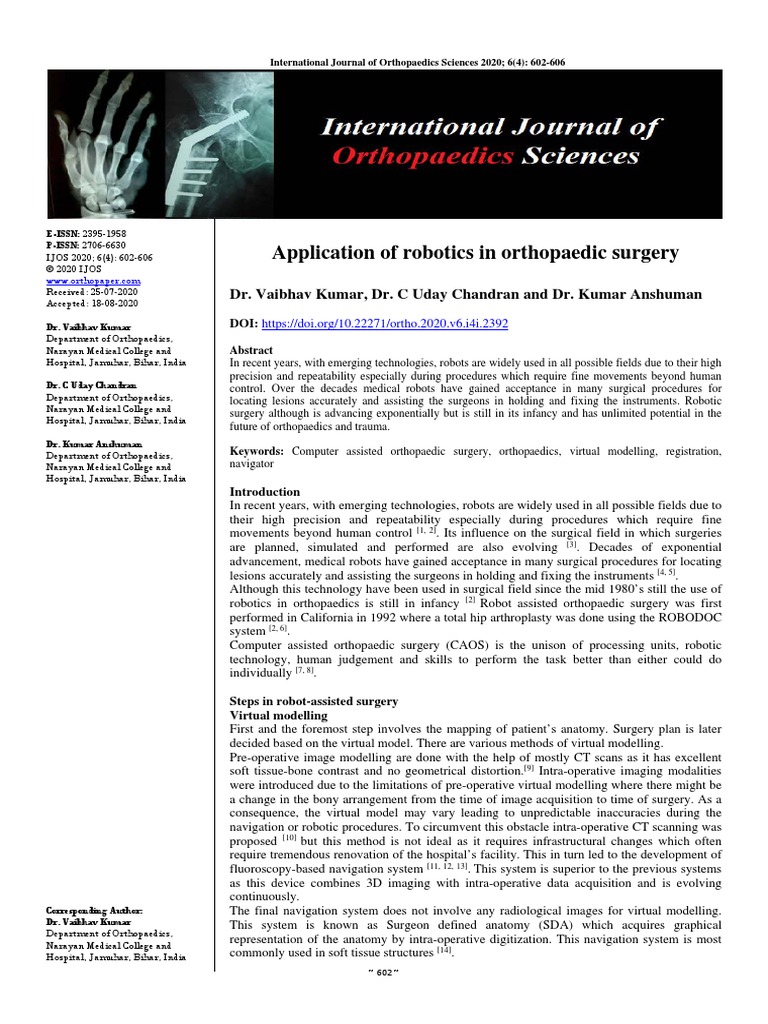 Robotics in Orthopaedic Surgery | PDF | Orthopedic Surgery | Surgery