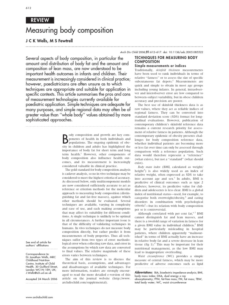 Body Composition Measurement Techniques | PDF | Adipose Tissue | Body ...